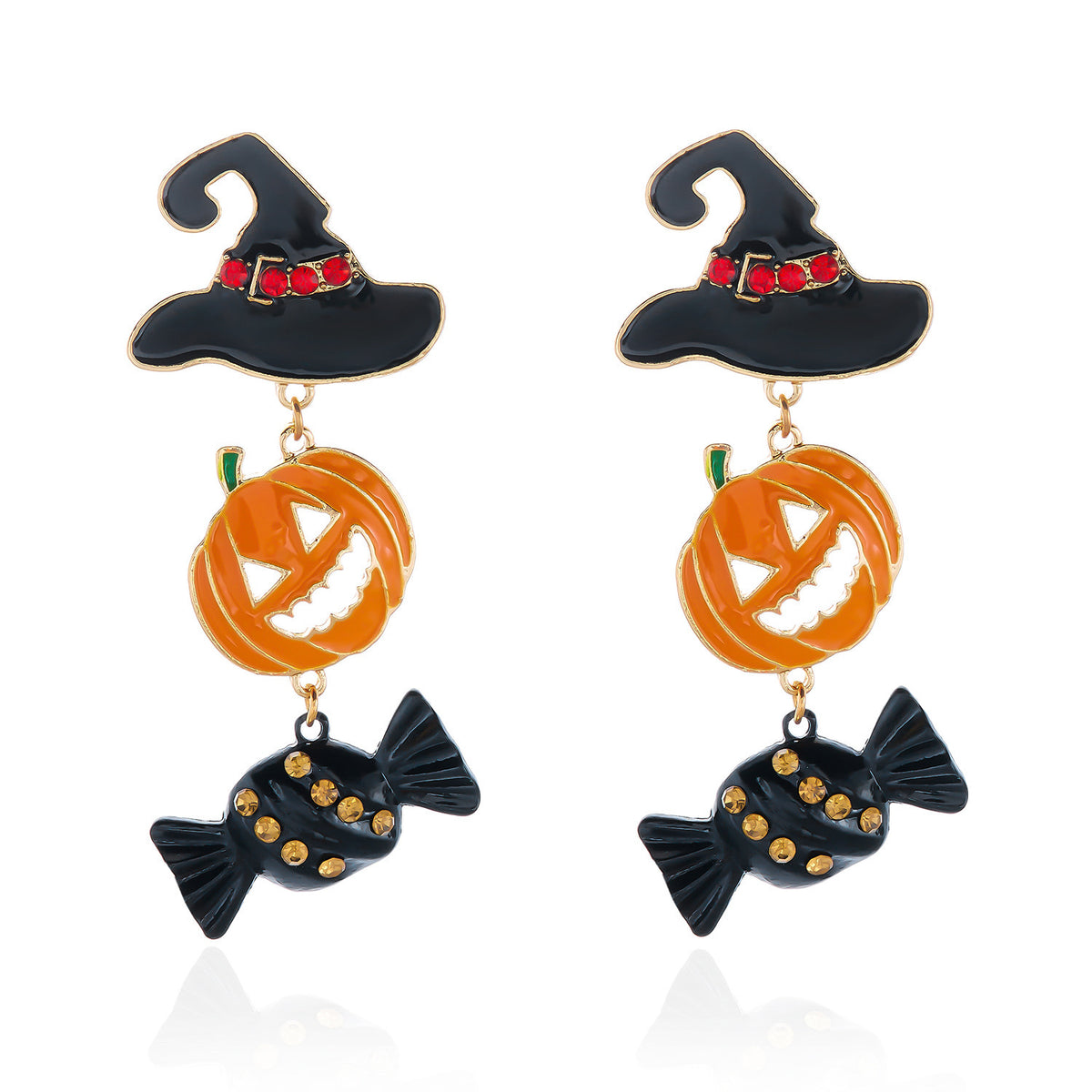 Cute Halloween Pumpkin and Witch Hat Drip Oil Plated Alloy Earrings Unisex Cartoon Drop Earrings