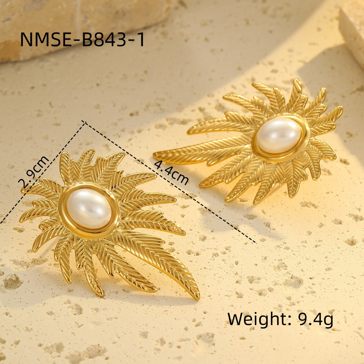 Pendientes de Acero Inoxidable con Forma de Pétalo Estilo OL de Moda con Baño de Oro de 18K y Acentos de Perlas