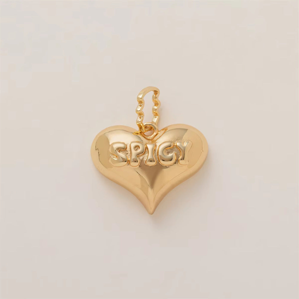 Minimalist Vintage 18K Gold Plated Brass Heart Bow Drip Oil Cubic Zirconia Charm Bar