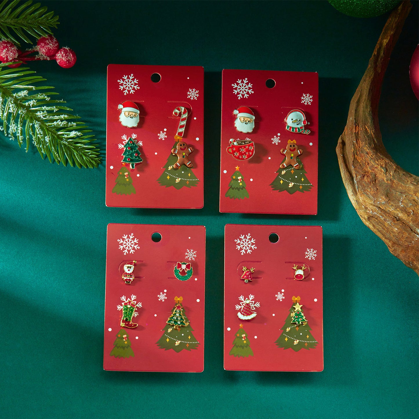 Orecchini a perno natalizi vintage esotici a forma di Babbo Natale, pupazzo di neve e campanella per donna in lega placcata, gioielli per le feste