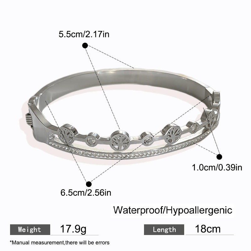 Vintage Double Layer Tree Hollow Titanium Steel Bracelet for Women