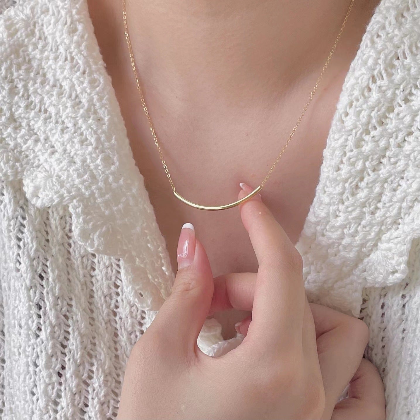 Sweet 925 Sterling Silver Geometric Round Fine Square Tube Necklace