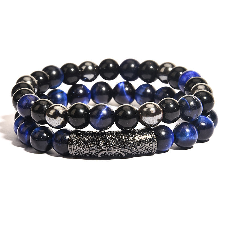 Business Crown Shape Brass Inlay Agate Rhinestone Unisex Bracelet Set