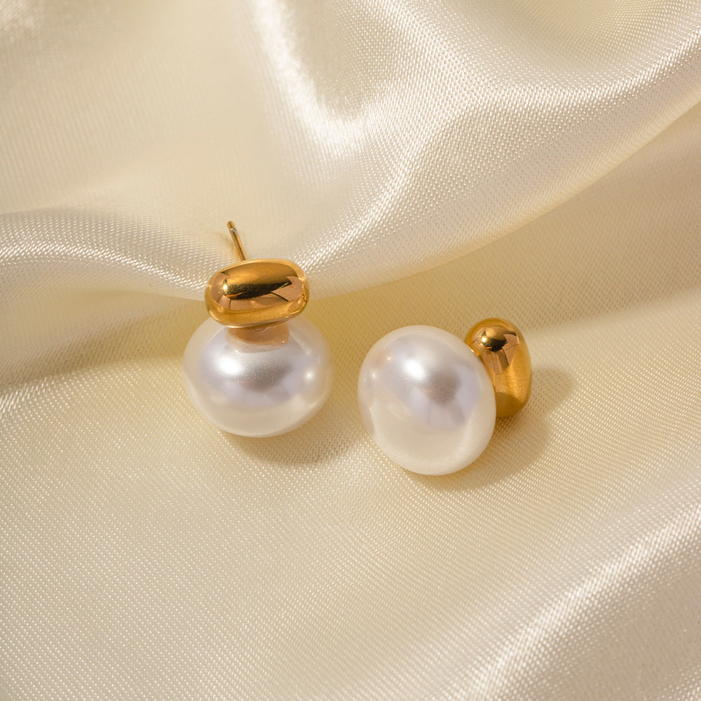 Retro French Style Geometric Stainless Steel Stud Earrings with Plated Finish Elegant Silver-Tone Minimalist Ear Jewelry