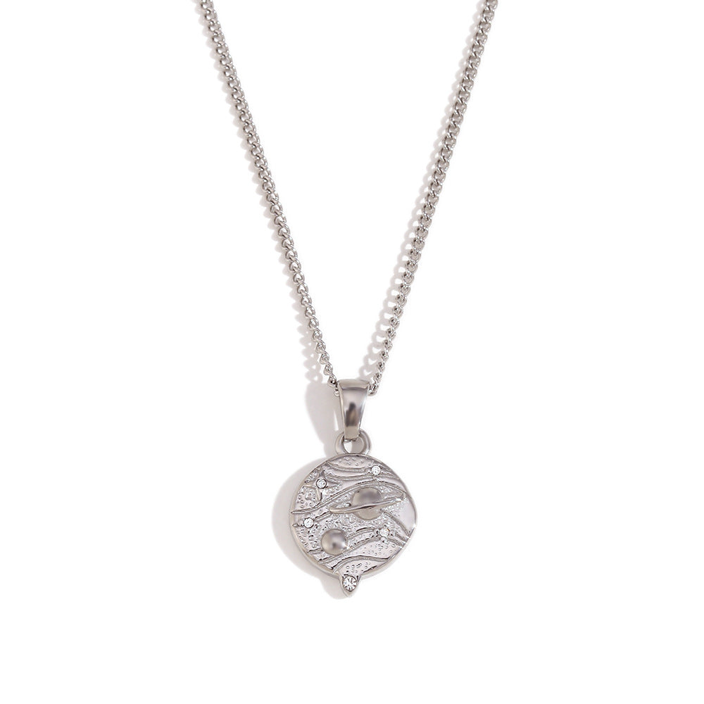 Vintage Minimalist Round Geometric Pendant Necklace in Stainless Steel with 18K Gold Plating for Women