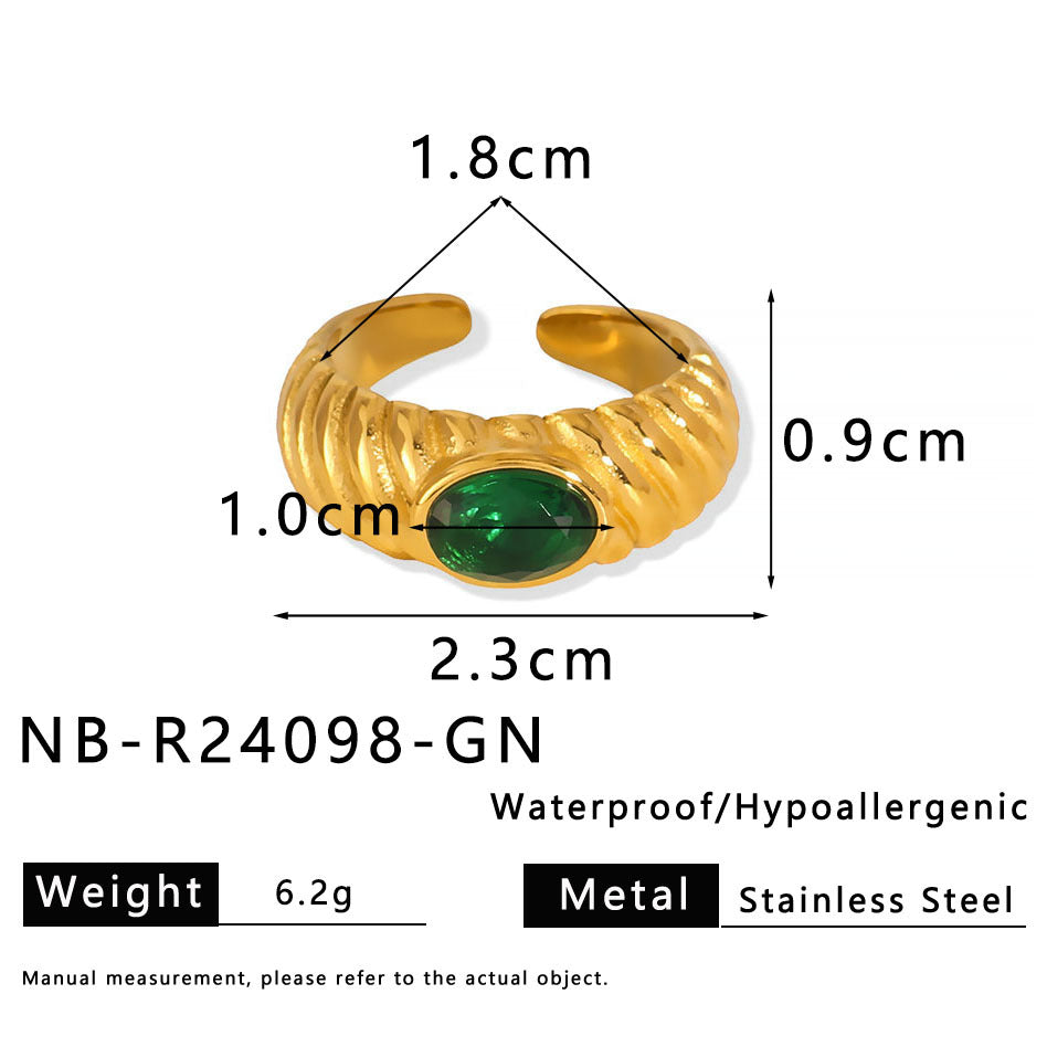 Vintage-Style Geometric Stainless Steel Ring with 18K Gold Plating and Multicolor Zircon Inlay for Women