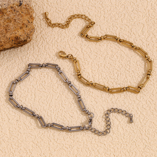 Tobillera de Acero Inoxidable Minimalista Retro Geométrica con Imperdible y Cierre Cruzado Bañados en Oro de 14K para Mujer
