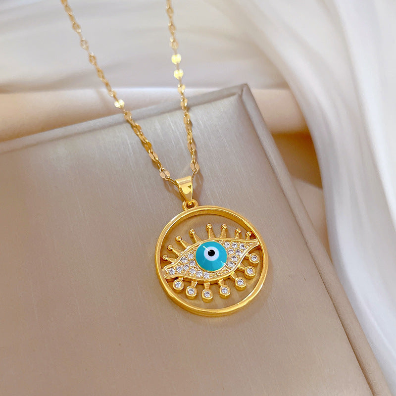 Minimalist Geometric Eyelash Eye Pendant Necklace for Women in Titanium Steel with Plated Finish