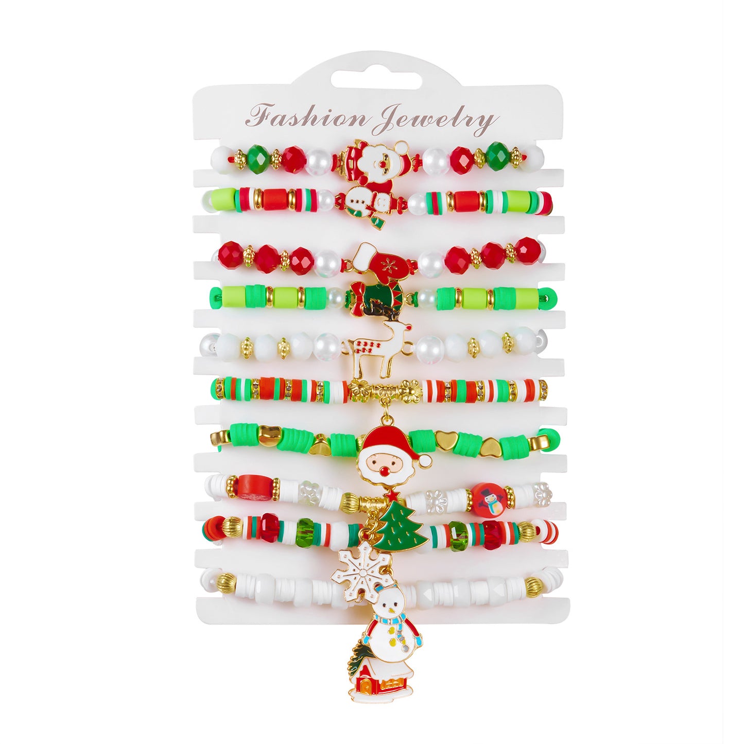 Juego de pulseras trenzadas a mano con temática navideña con dijes de Papá Noel, copo de nieve y reno de aleación de zinc, joyería unisex para fiestas.