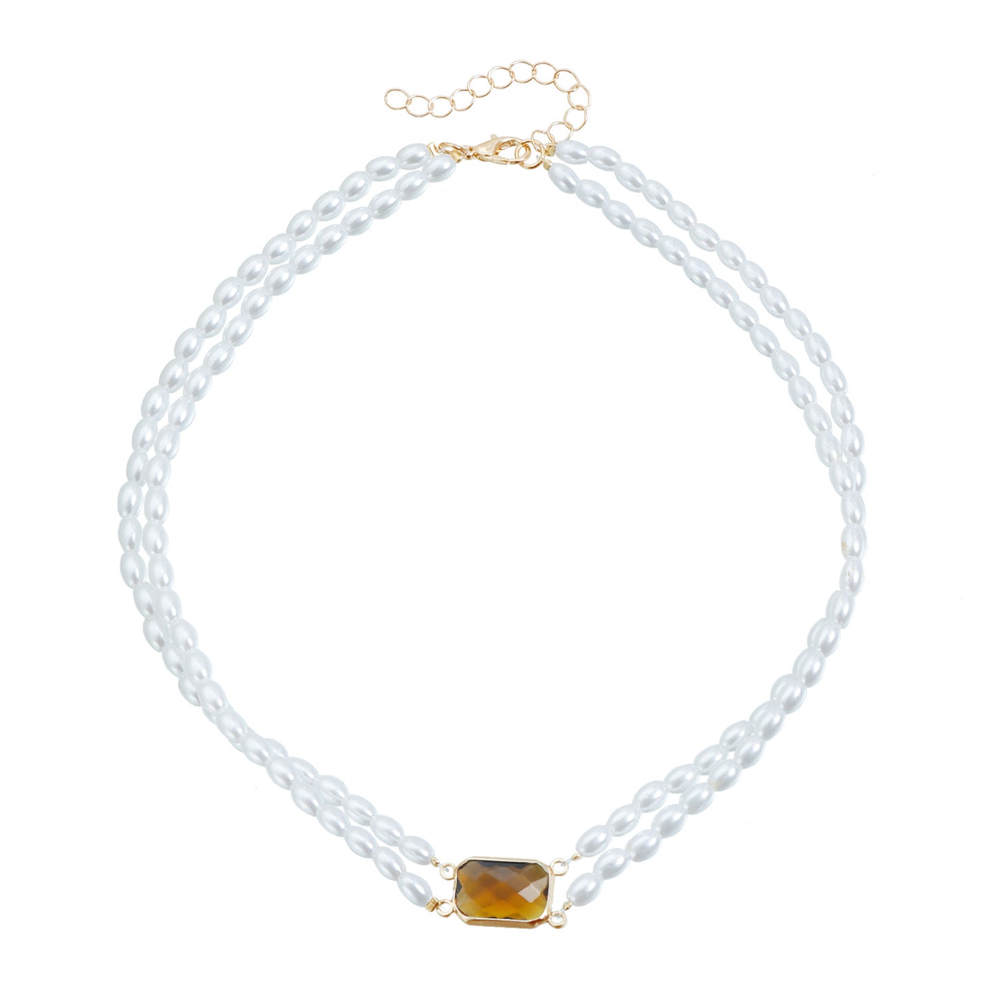 Fashion Double Layer Square Geometric Alloy Necklace with Rhinestone and Imitation Pearl for Women
