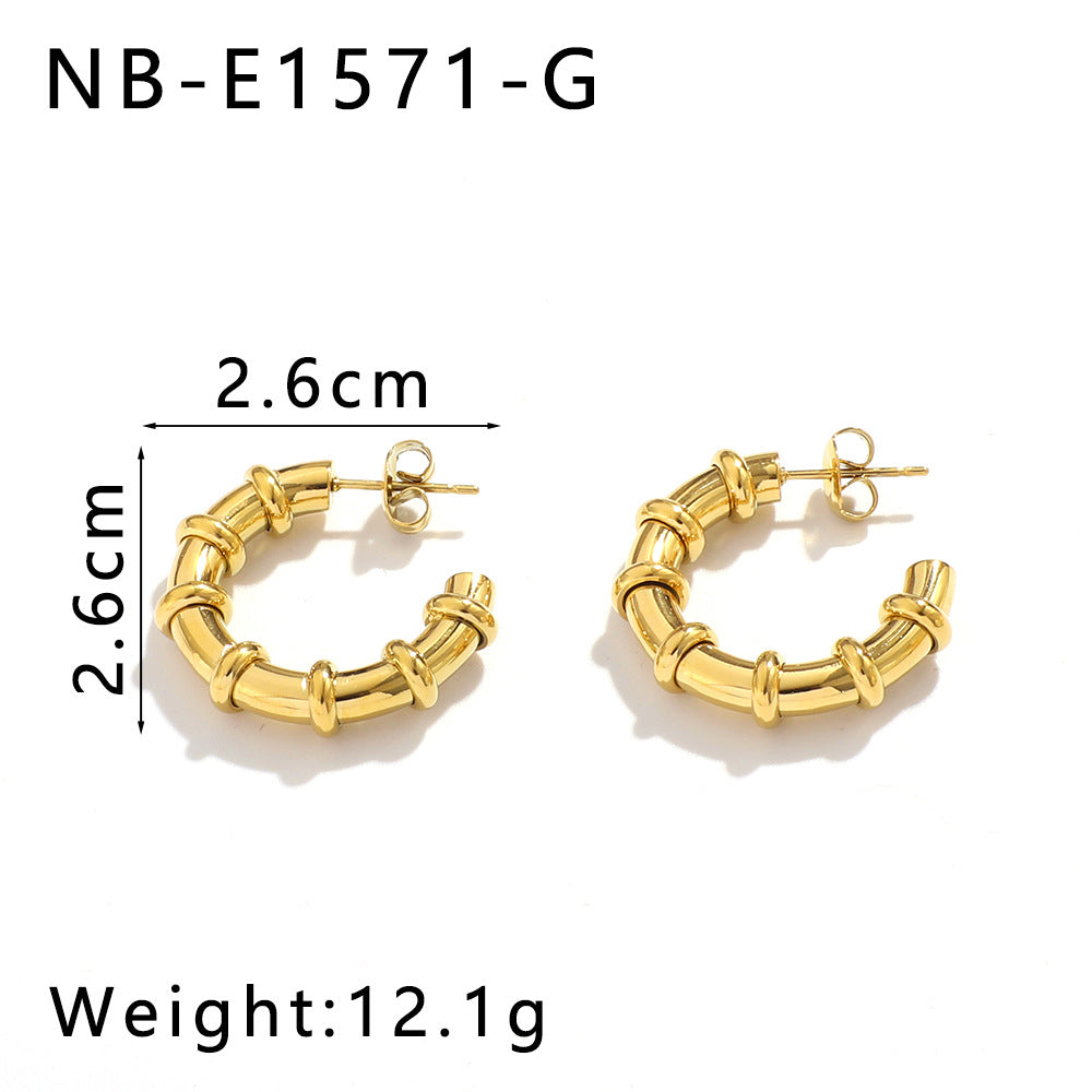 Minimalist Geometric Stainless Steel Hoop Earrings with 18K Gold Plating for Women