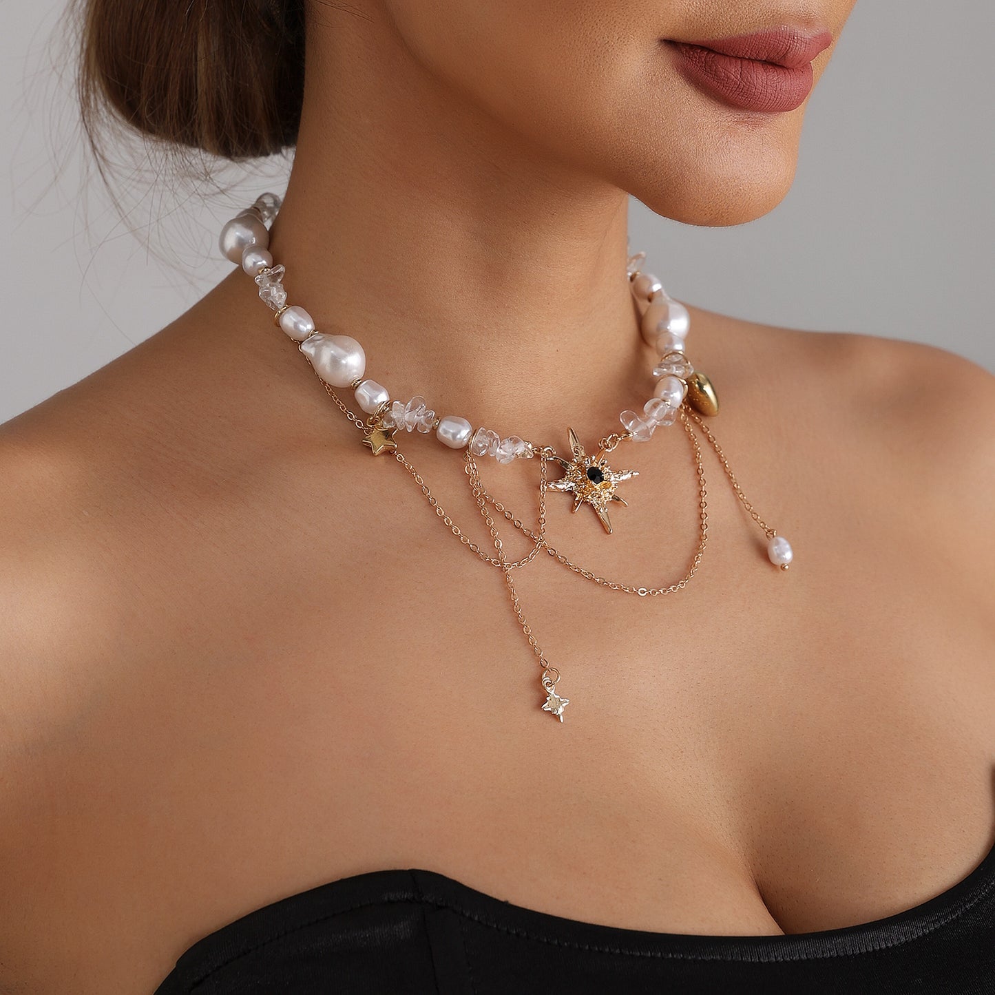 Sweet Streetwear Eight-Pointed Star Geometric Alloy Plated Necklace for Women
