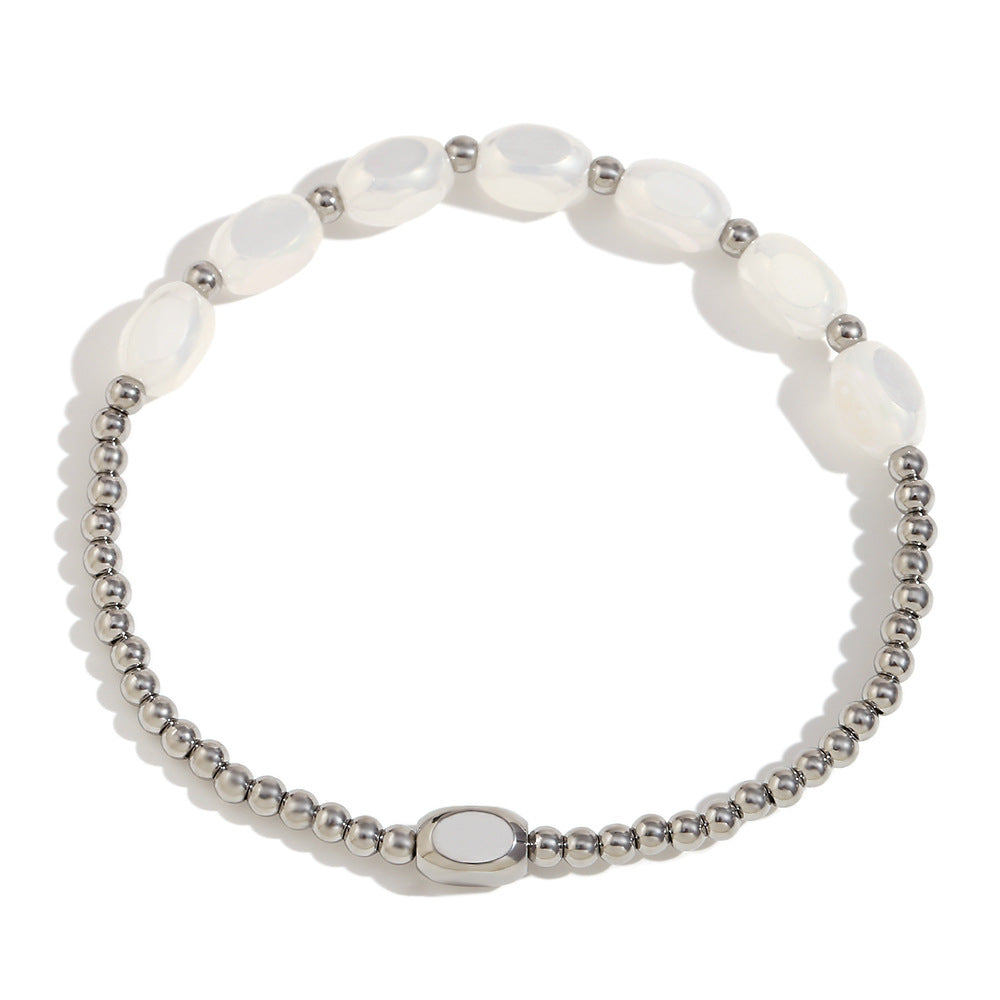Bracciale da donna placcato oro 18 carati in acciaio inossidabile con perline, design geometrico minimalista alla moda