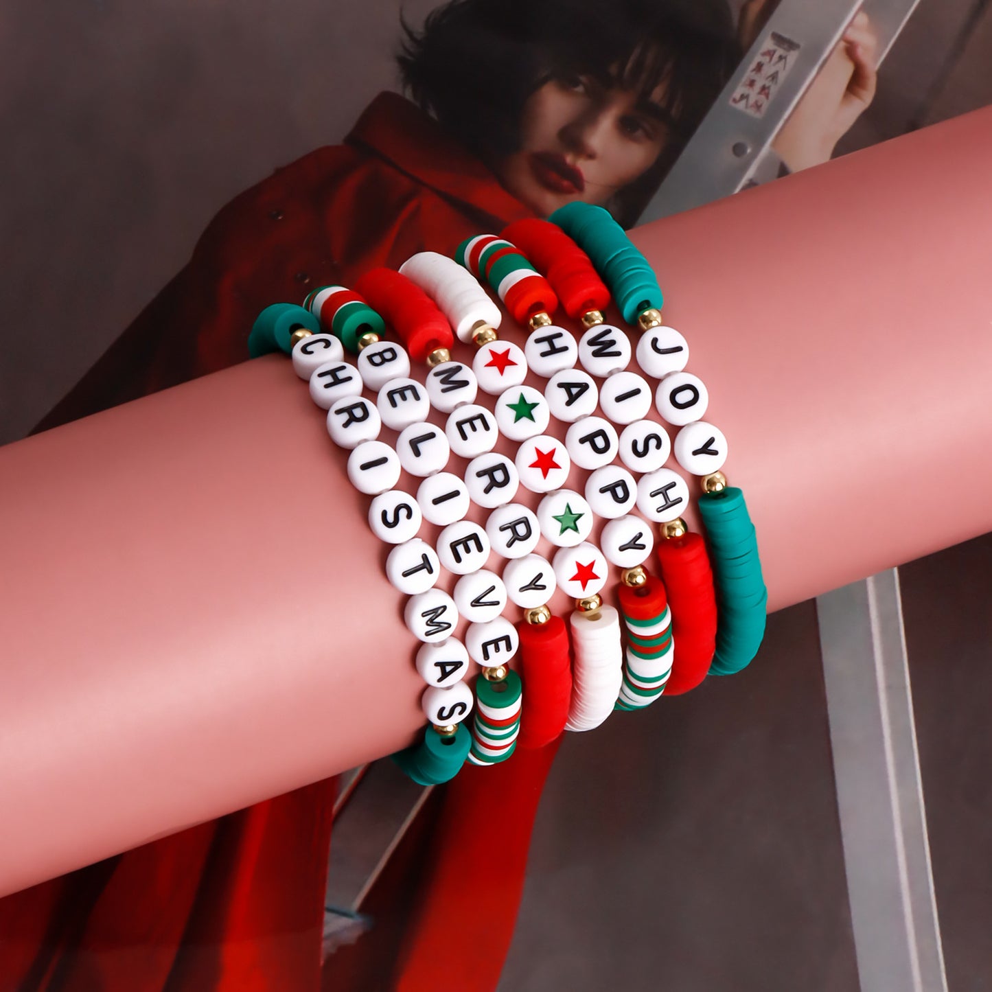 Juego de pulseras de cuentas de arcilla polimérica geométricas estilo INS con acabado chapado para mujer, regalo de Navidad y vacaciones