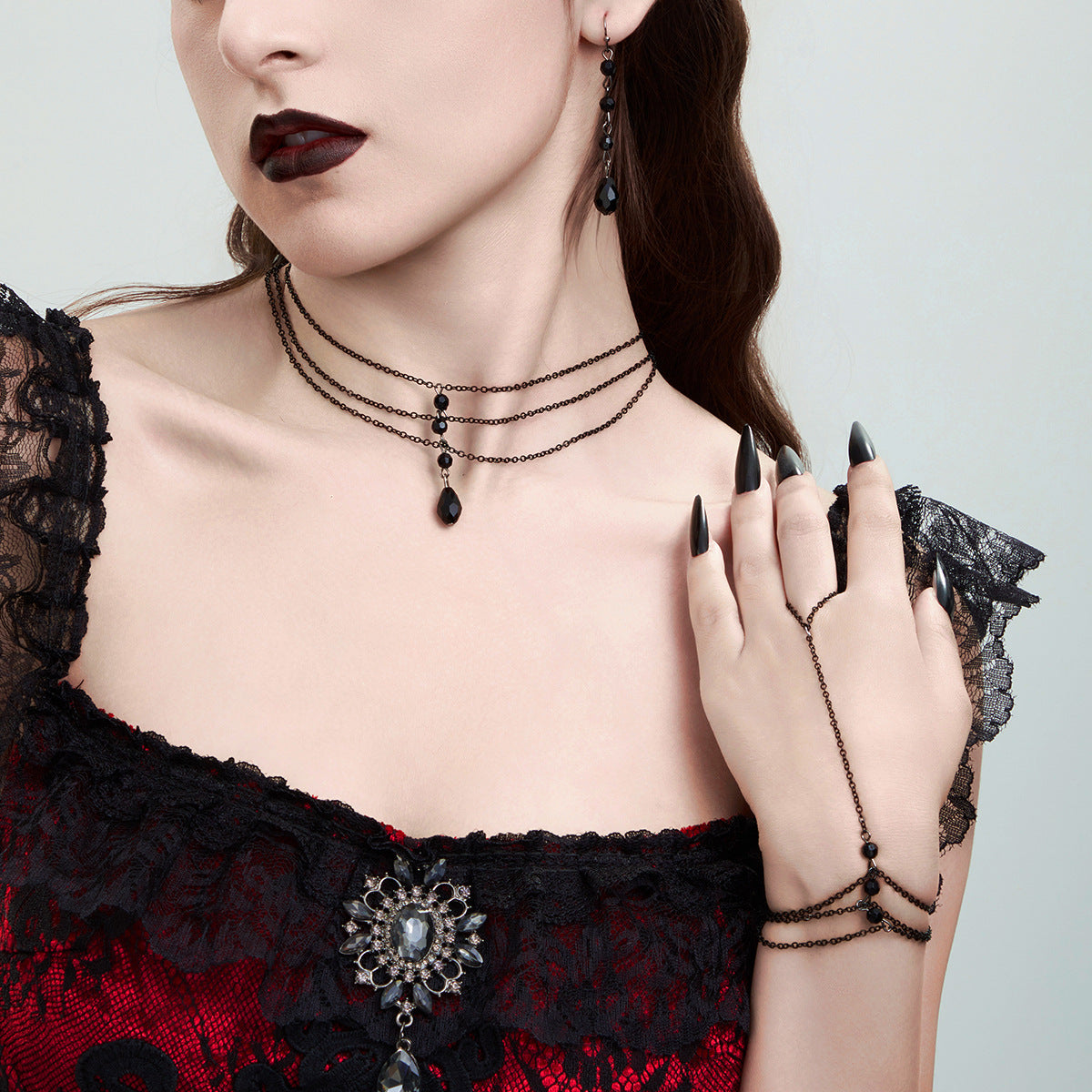 Minimalist Multi-Layer Geometric Alloy Plated Choker Necklace with Faux Crystal and Tassel for Women