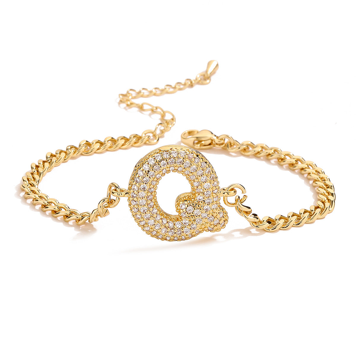 Minimalist Hip-hop 18K Gold Plated Letter Cubic Zirconia Bracelet for Women