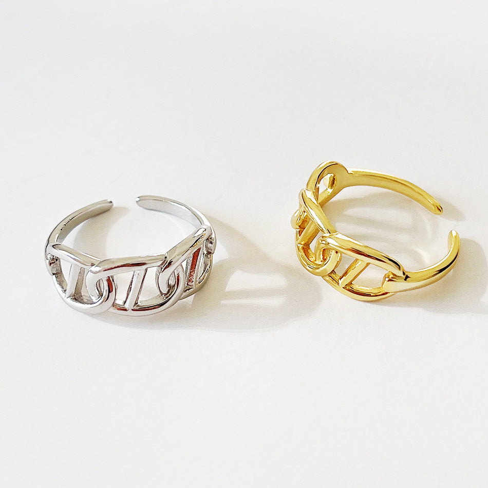 Minimalist Sweet 925 Sterling Silver Gold Plated Letter Open Ring for Women