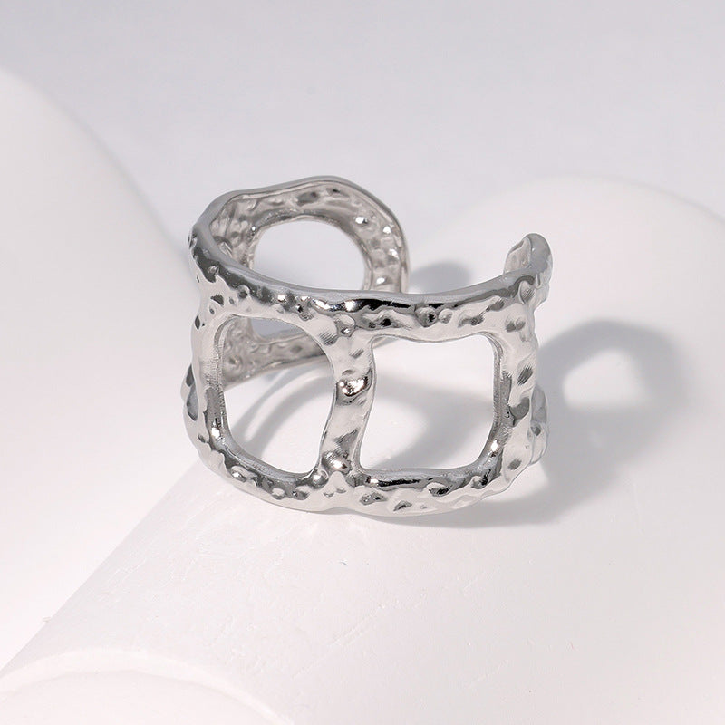 Anello Aperto da Donna Minimalista Geometrico in Acciaio Inossidabile con Finitura Placcata