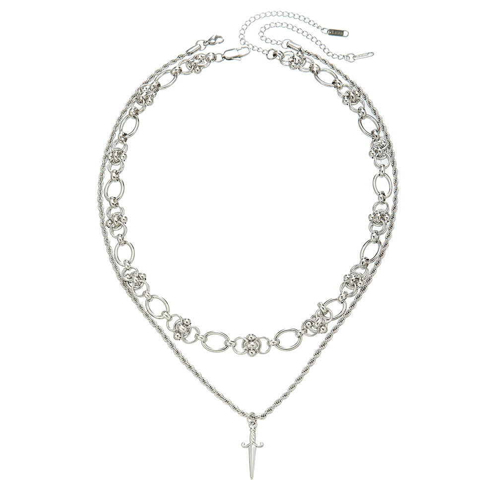 Hip-hop Minimalist Geometric Round Alloy Sword Pendant Cable Chain Necklace for Men
