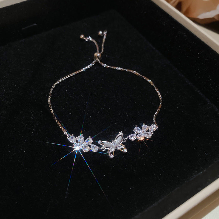 Elegant Gold Plated Brass Butterfly Floral Cubic Zirconia Bracelet for Women