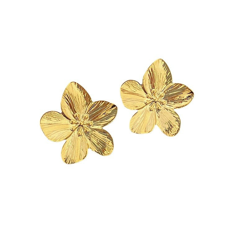 Orecchini da donna vintage floreali geometrici con intarsi di strass in rame placcato e perni in acciaio