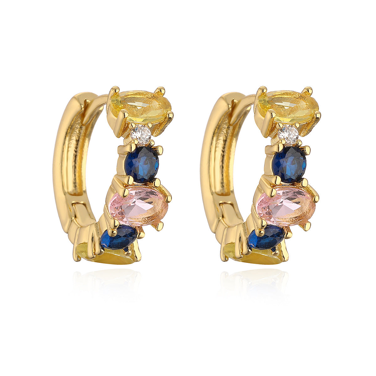 Minimalist Geometric Copper Hoop Earrings with Real Gold Plating and Zirconia Accents for Women
