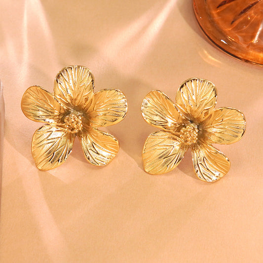 Sweet Floral Plated Stainless Steel Earrings