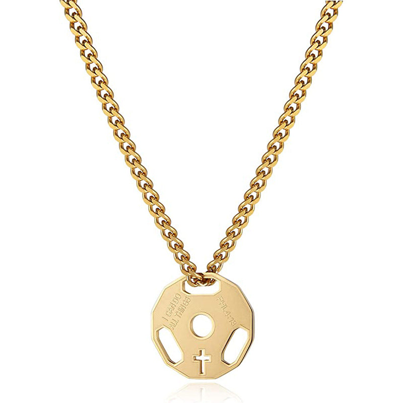 Geometric Fitness Dumbbell Pendant Necklace for Men in Stainless Steel with Electroplated Finish and O-Chain