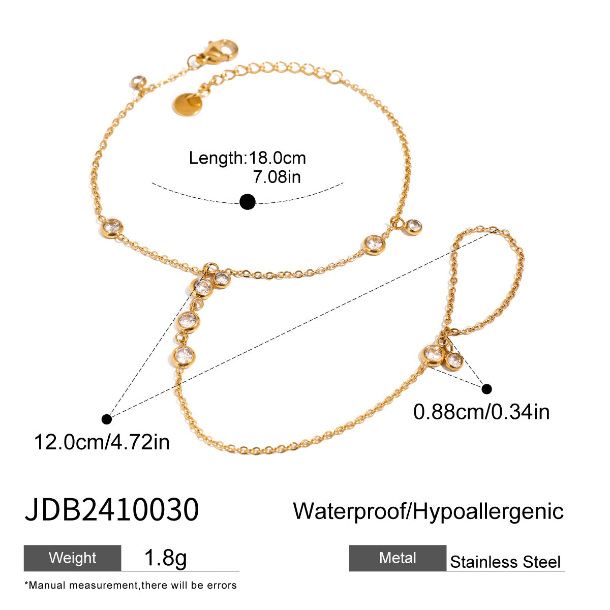 Minimalist Geometric Round Green Rhinestone Plated Stainless Steel Linked Ring Bracelet for Women