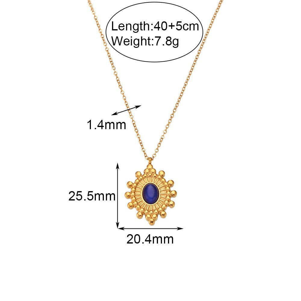 Collana da donna a pendente minimalista a mezza luna in acciaio inossidabile con placcatura in oro 18 carati e intarsio in pietra naturale