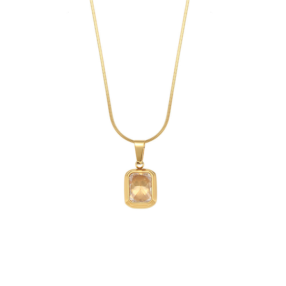 Collar con colgante de circonita champán geométrica de moda en acero inoxidable con acabado chapado para mujer