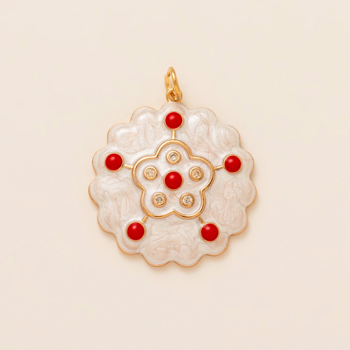 Vintage 14K Gold Plated Brass Ceramic Heart Flower Charm Bar Necklace for Unisex