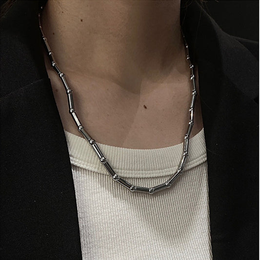 Collar Minimalista de Titanio y Acero con Diseño de Bambú en Forma de U para Hombre y Mujer, Cadena Versátil para Superposiciones en Suéteres y Clavícula