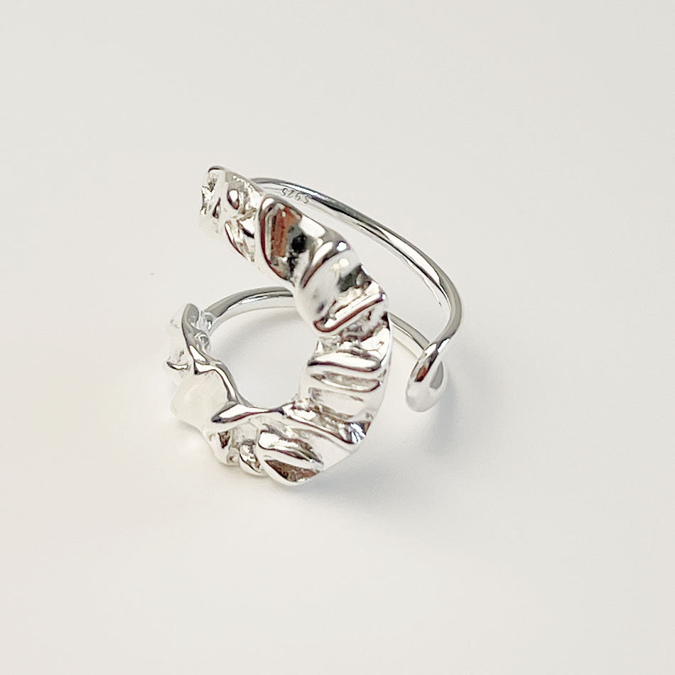 Anello da donna minimalista hip-hop in argento sterling 925, geometrico e testurizzato