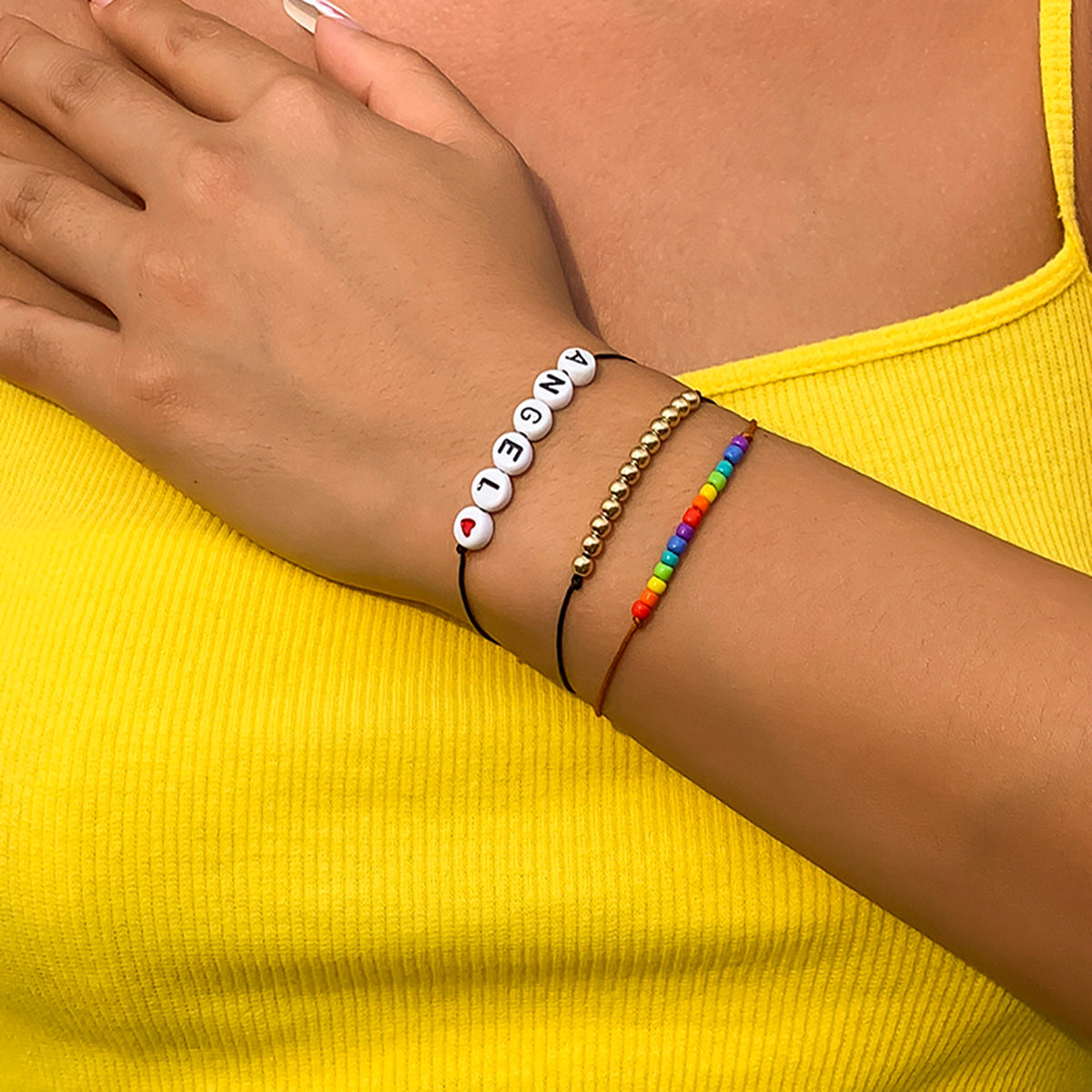 Sweet Minimalist Acrylic Letter Beaded Bracelet Set for Women