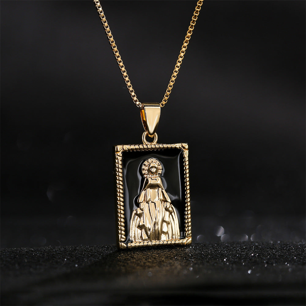 Minimalist Geometric Copper Pendant Necklace with 18K Gold Plating and Enamel Oil Painting Finish
