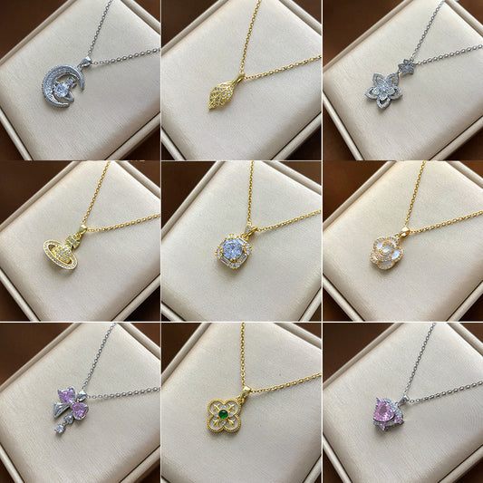 Minimalist Floral-Shaped Titanium Steel Pendant Necklace with Plated Finish for Women and Men, O-Chain Locket Style Jewelry