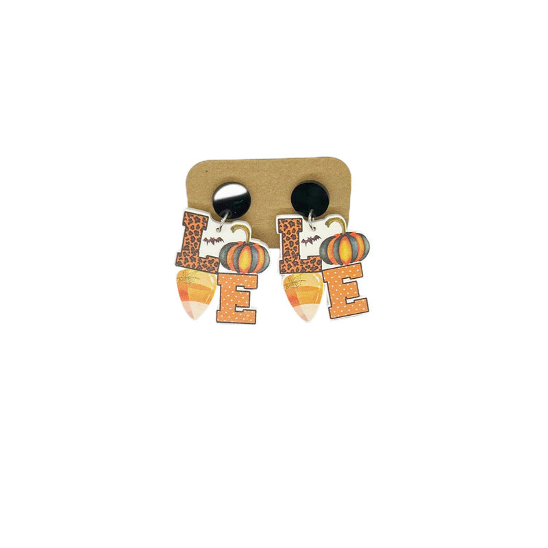 Cute Halloween Ghost and Pumpkin Acrylic Cartoon Earrings with Printed Design for Women