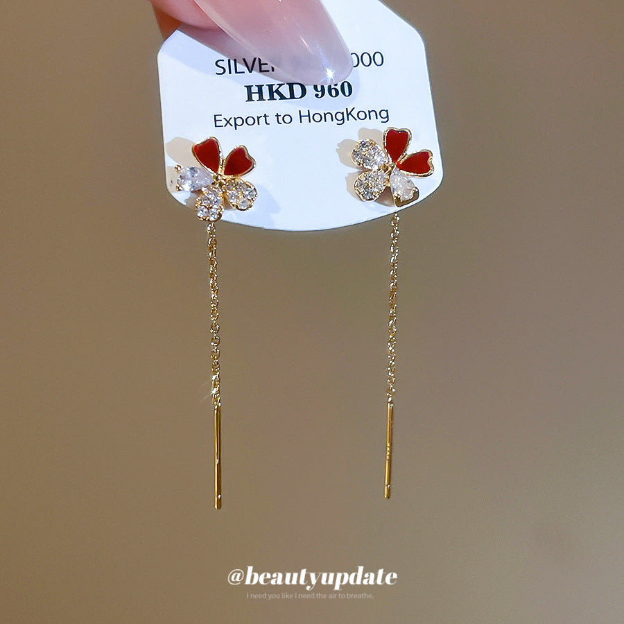 Orecchini Floreali Eleganti Vintage con Base in Rame Placcato Oro, Intarsio di Zirconi, Finitura Smaltata, Perni in Acciaio Inossidabile da Donna
