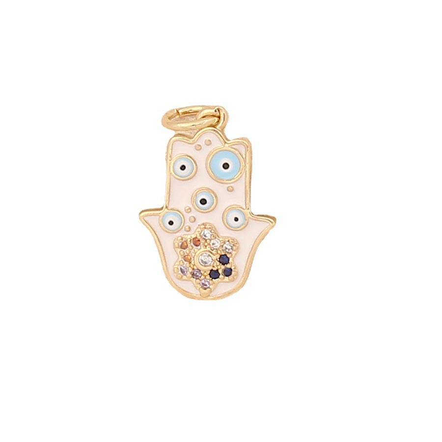 Collana con Pendente Vintage a Forma di Mano e Finitura Smaltata da Donna, Catenina con Medaglione in Rame