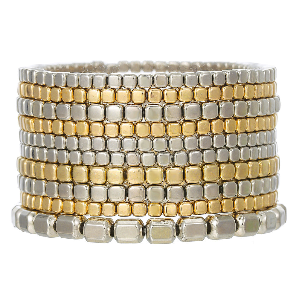 Bohemian Geometric Round Resin Beaded Stretch Bracelet Set for Women