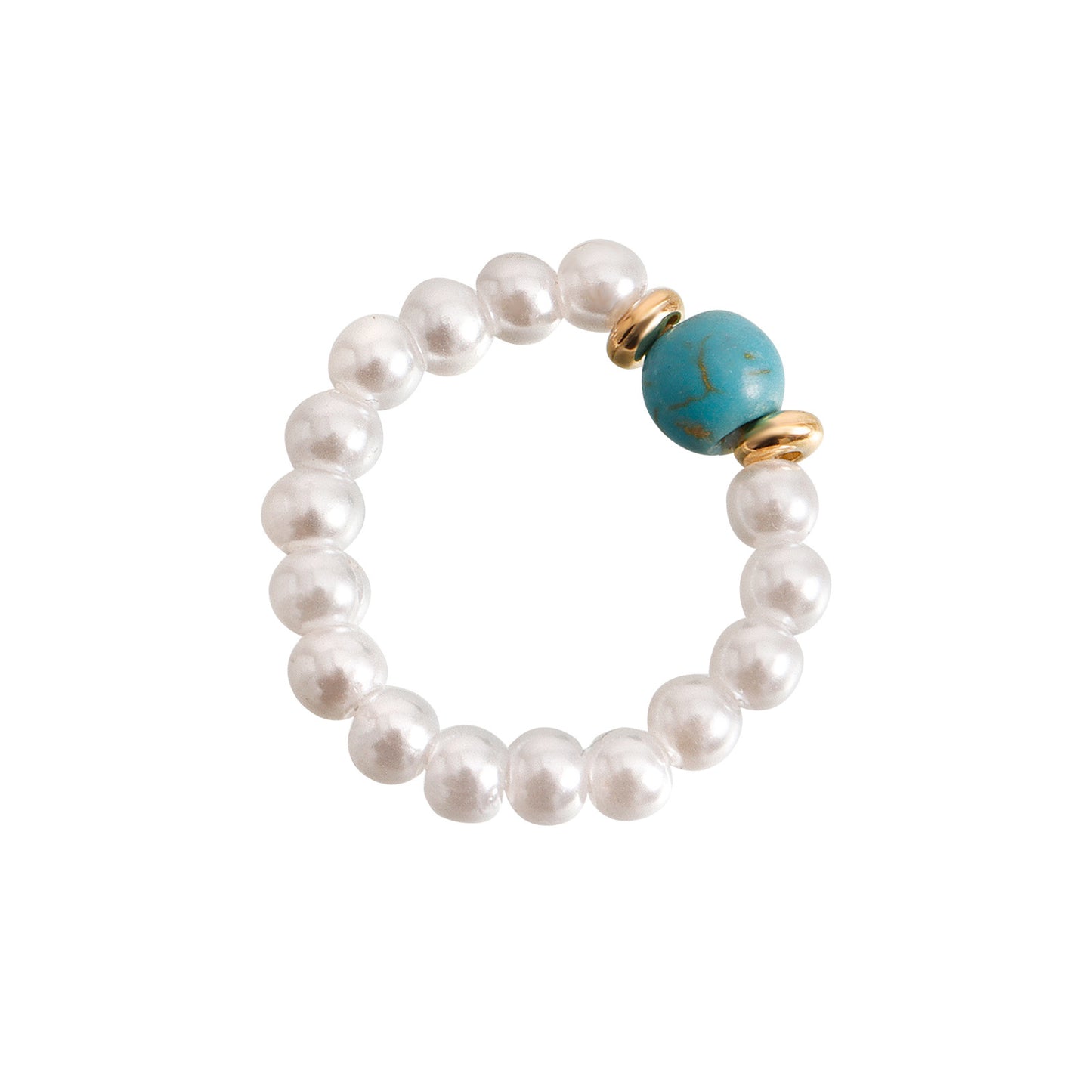 Anillo Acrílico Geométrico Bohemio con Perlas de Imitación y Acentos de Piedras Naturales para Mujer