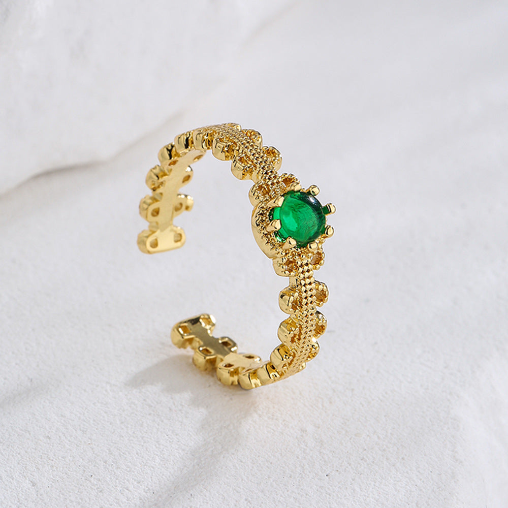 Anello da donna minimalista geometrico aperto in ottone con placcatura in oro 18 carati e intarsio in zircone