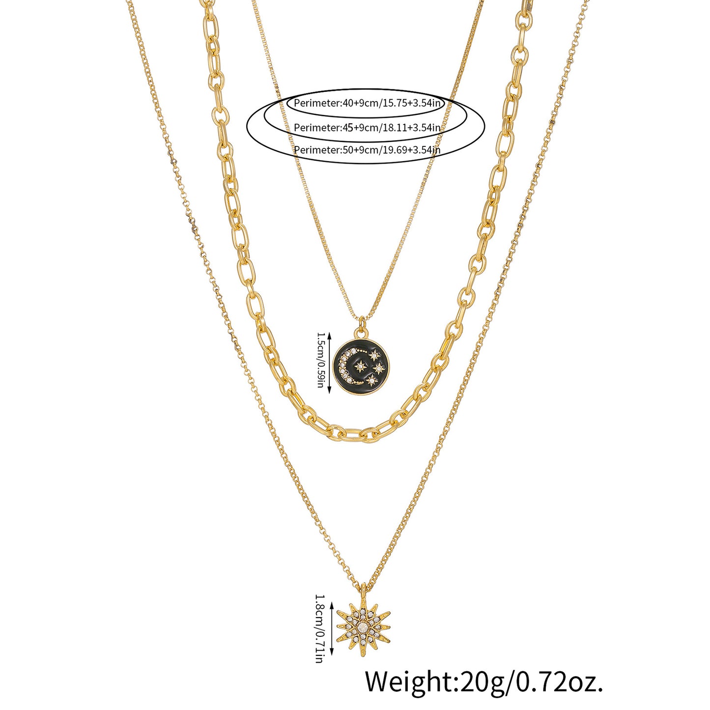 Gold Plated Drip Oil Star Moon Rhinestone Alloy Necklace for Women