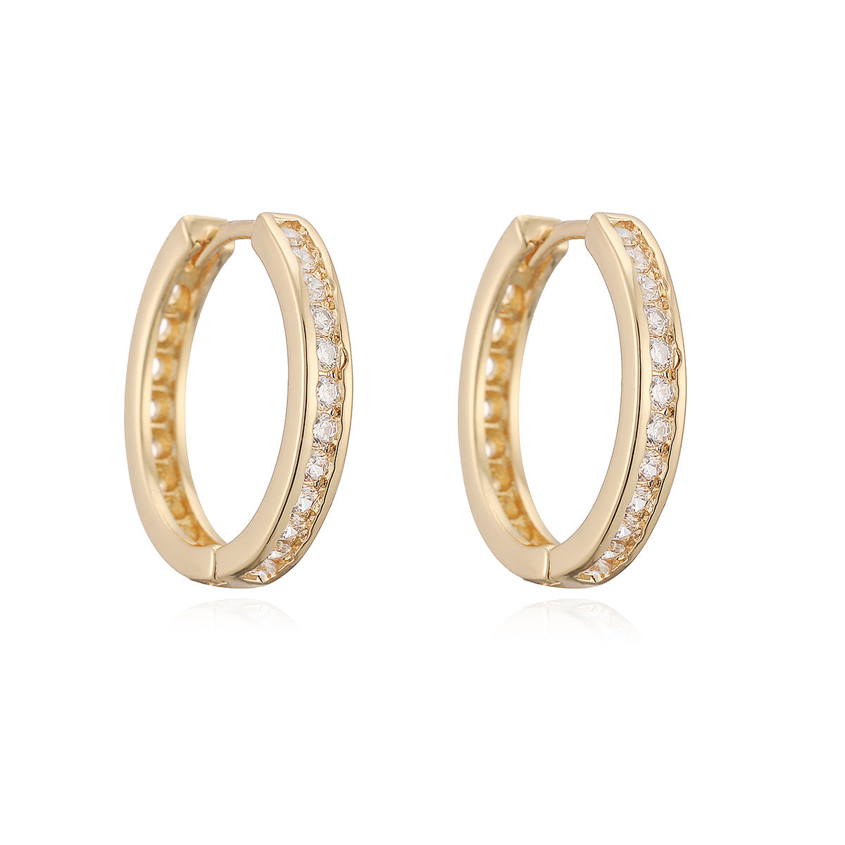 Minimalist Luxury Geometric Brass Plated Hoop Earrings with Cubic Zirconia for Women