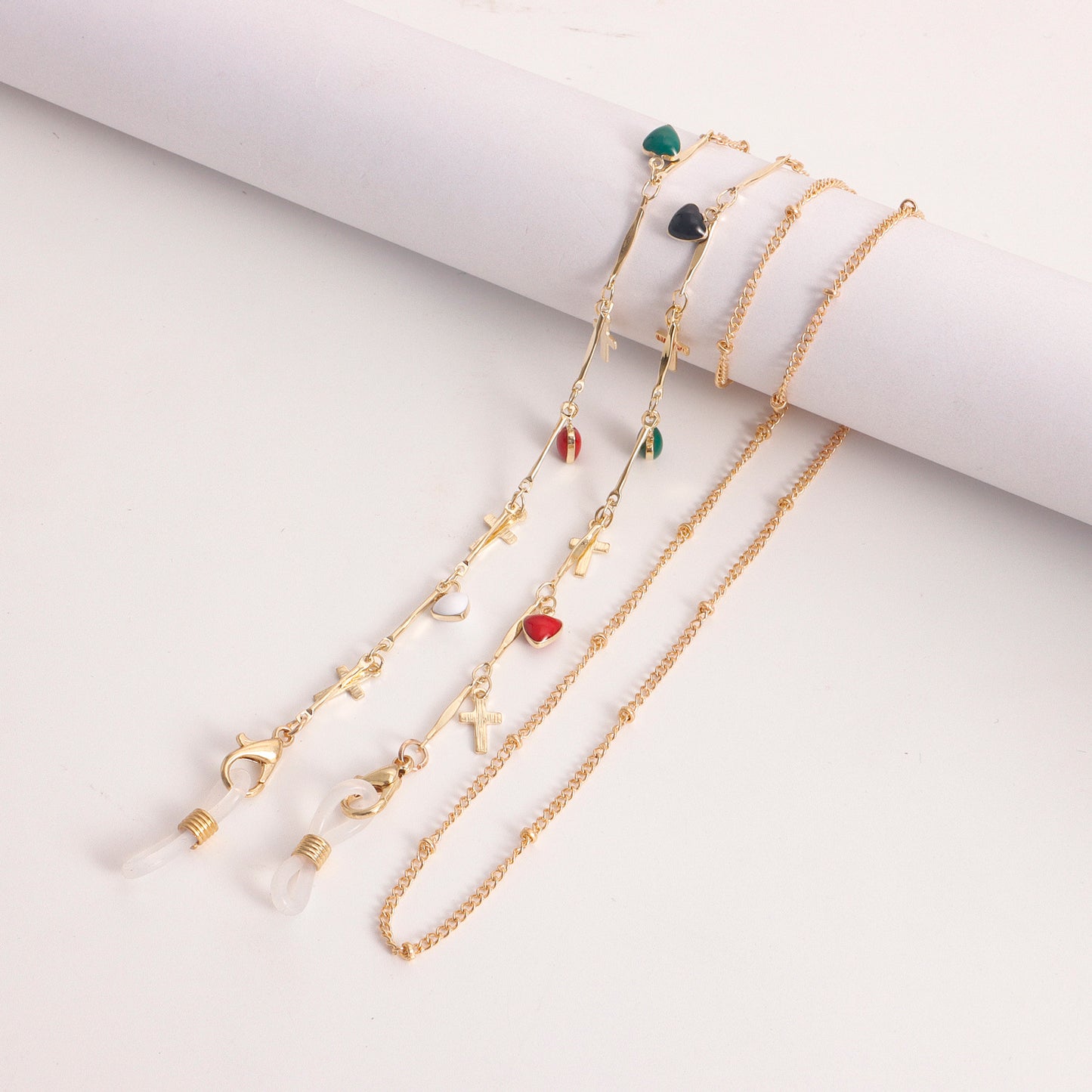 Colorful Drip Oil Heart Geometric Floral Alloy Glasses Chain for Women