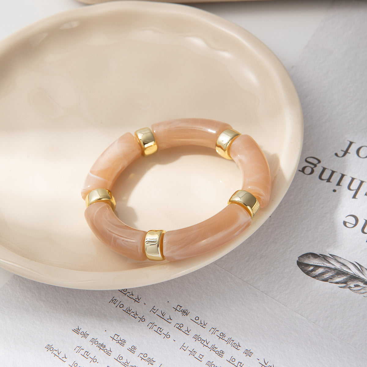 Vintage Polished Acrylic Bracelet with Marble Texture