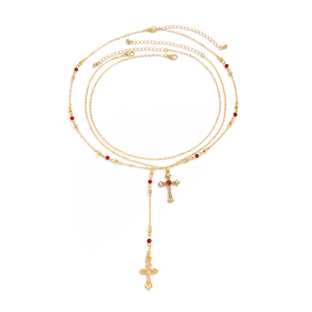 Collar de aleación con colgante de cruz minimalista y borla en cadena de serpiente para mujer