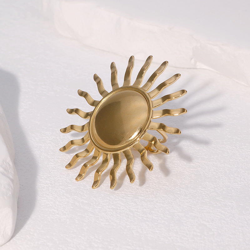 Anello Aperto Girasole Minimalista Vintage Gioielli in Acciaio Inossidabile Placcato Oro 18K da Donna