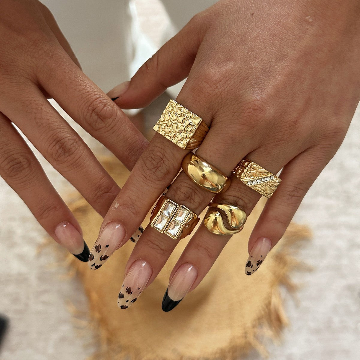 Gold Plated Geometric Square Alloy Ring for Women
